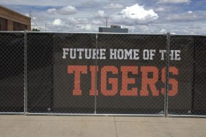 Signs are clear around campus that the Future home of the Tigers is under construction.