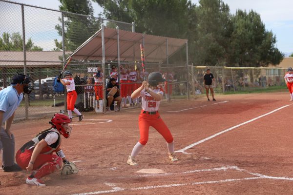 GJHS junior catcher Kaylie Kellerby bats against Eagle Valley. The young Tiger team has hopes for the season.