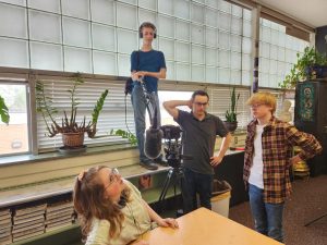 Keaghan Hays and Jess Strickland working together during the filming of a short film.