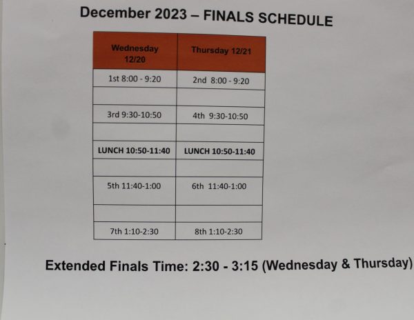 The schedule for finals week consists of odd exams on Wednesday and even exams on Thursday. Exam days end at 2:30 on these days. 