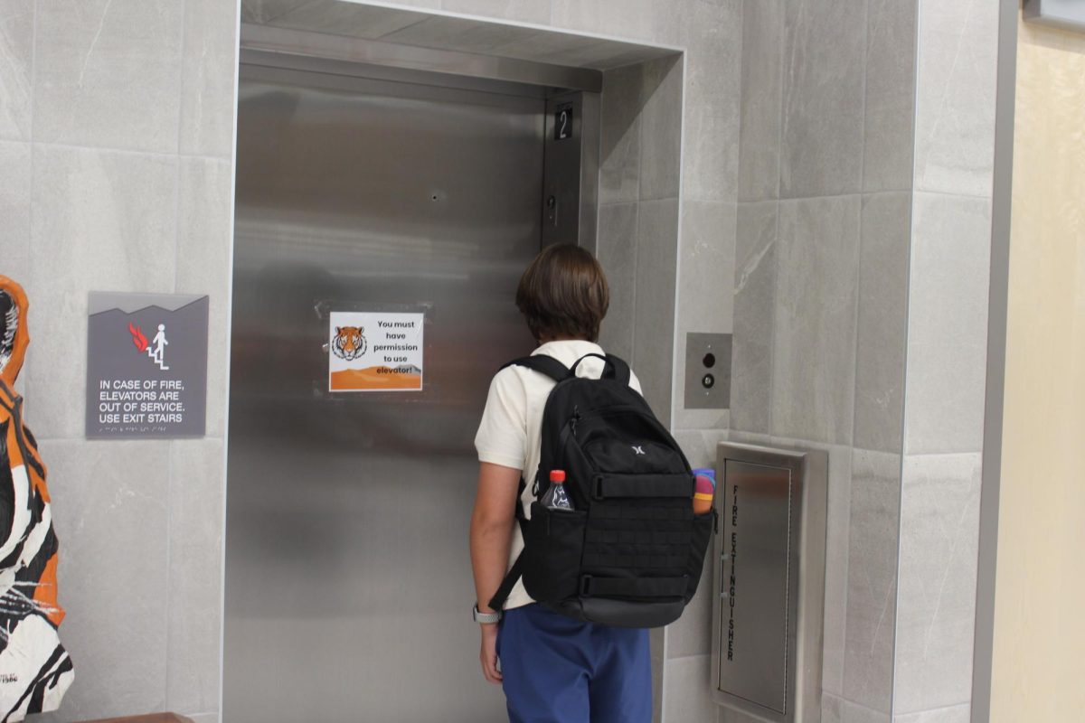 New elevator located in the commons. This elevator allows students to access the health and fitness wing of the second floor.
