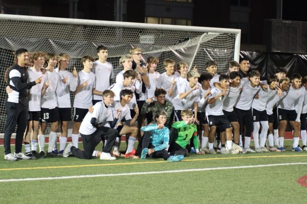 The Grand Junction High School boys soccer team celebrates winning the Southwestern League championship after beating Fruita 2-0 in the season finale on Friday, Oct. 25, at CMU.