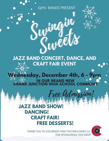 The flyer for the Swingin' Sweets Event on Wednesday, Dec. 4 from 6-9 p.m.