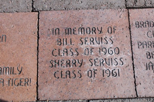 Some of the new bricks that were purchased were used as a memorial for passed family members. The brick in the photo was used as a memorial for past graduate Bill Serviss.