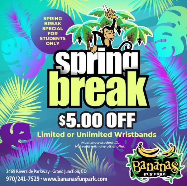 A graphic advertisement from Banana Fun Park’s Instagram. This shows the deals students can receive this spring break.