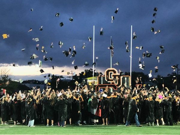 Pictured in the hat toss from the 2024-2025 Grand Junction High School graduation. This tradition wrapped up the graduation ceremony.