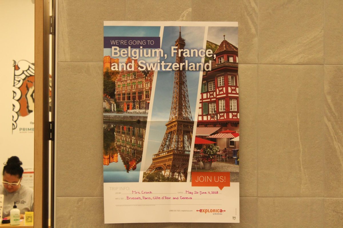 This poster advertises an upcoming French Club trip to Belgium, France, and Switzerland. GJHS French teacher Jodee Cronk will lead this trip in the early summer of 2028.
