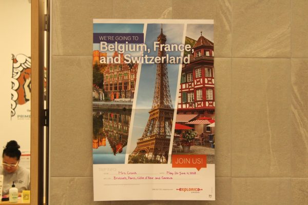 This poster advertises an upcoming French Club trip to Belgium, France, and Switzerland. GJHS French teacher Jodee Cronk will lead this trip in the early summer of 2028.
