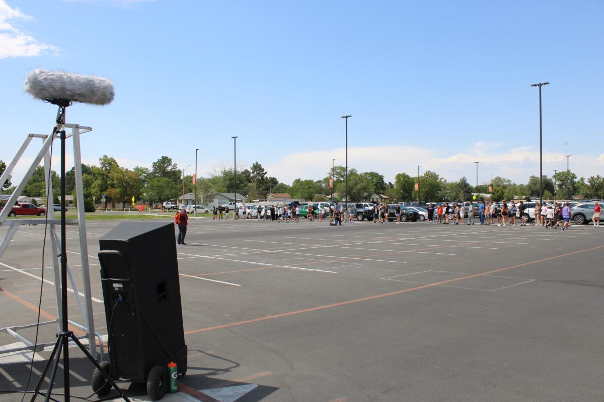 The blocked off part of the Grand Junction High School parking lot. The GJHS Marching Band practices in this area during 8th hour and after school.