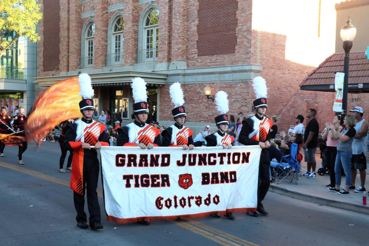 The GJHS marching band walks down Main Street during the 2024 Homecoming Parade to showcase Tiger spirit and what the GJHS band has to offer. This year’s parade will be at 6 p.m. Friday, Sept. 26.