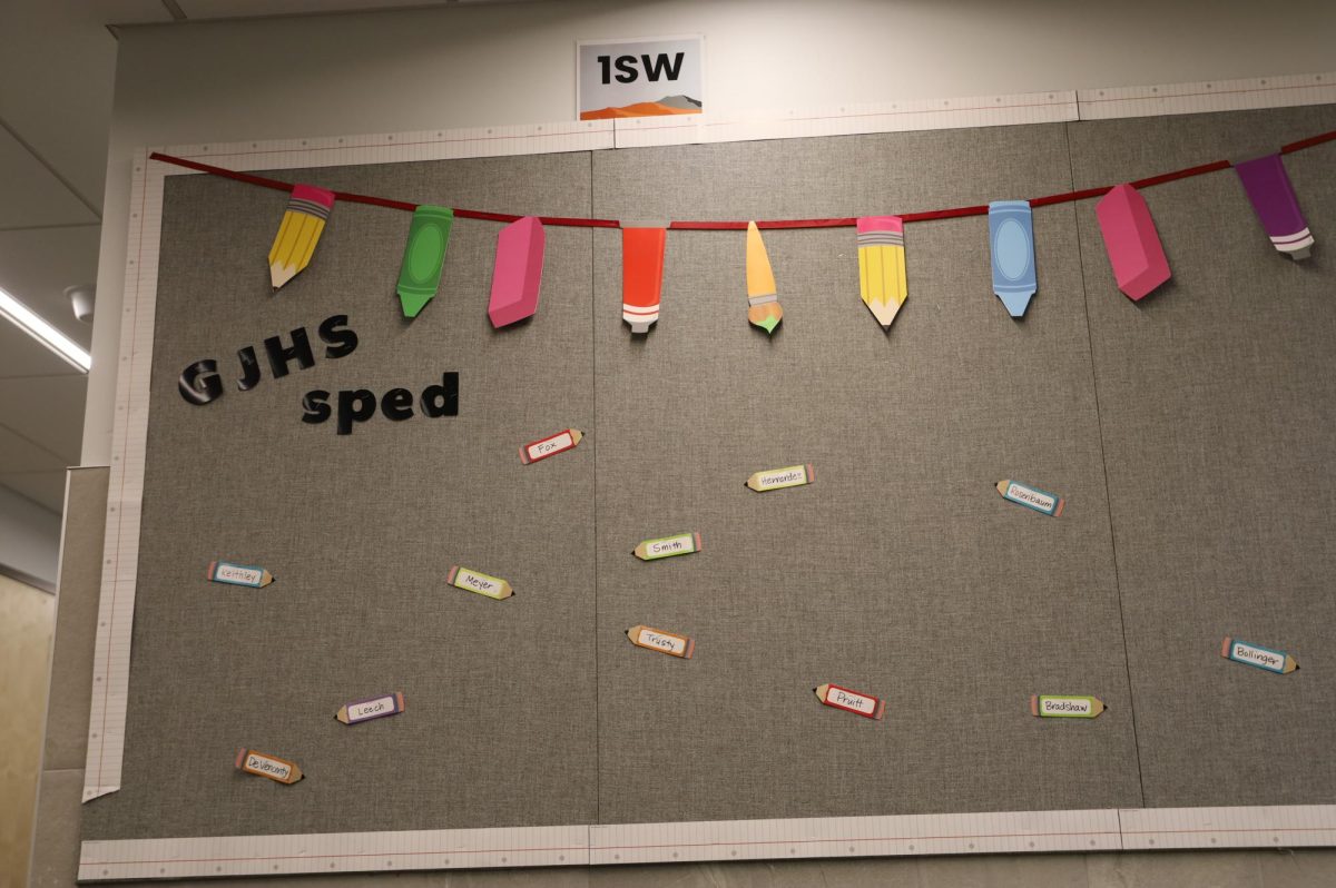 GJHS Special Education Sign on the first floor.  Life often meets in this area.   