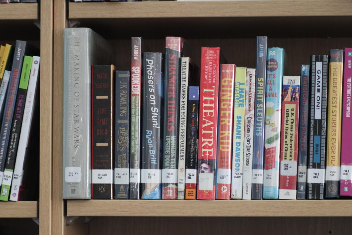 A row of books located in the fantasy section of the GJHS library. The library is located on the second floor. 