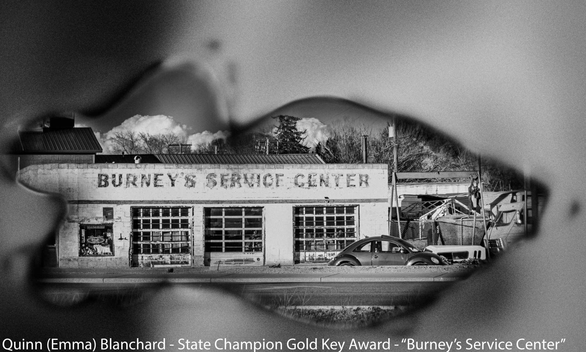 GJHS senior Quin Blanchard won the National Award for her photo. Her art featured her own car inside a unique framing of a rusted fence surrounding Burney’s Service Center.
