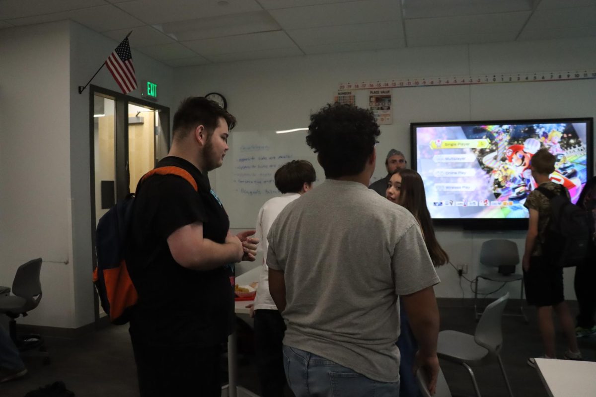 GJHS senior Leo Wright and junior Marcus Lizarte are hanging out during lunch in room 222. They enjoy the break and social time that the Video Game Club provides. 

