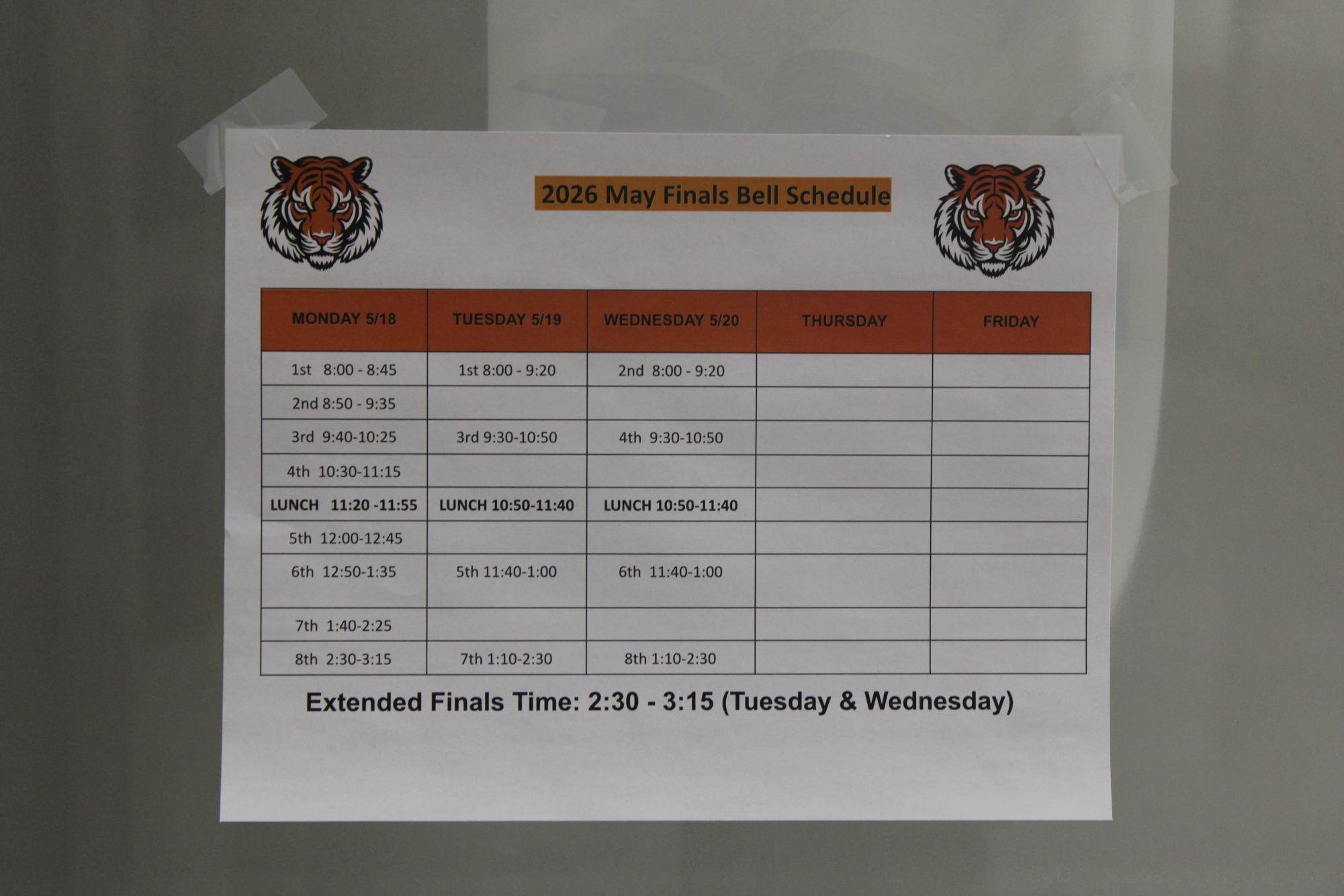 A picture of the schedule from 5/18 - 5/20. The Schedule shows that school will not be held on Thursday and Friday of that week.